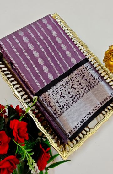 BRIDAL SILK GOLD SILVAR AND COPPER ZARI WEAVE AND WEDDING ART SILK SAREES - PURPLE (2)