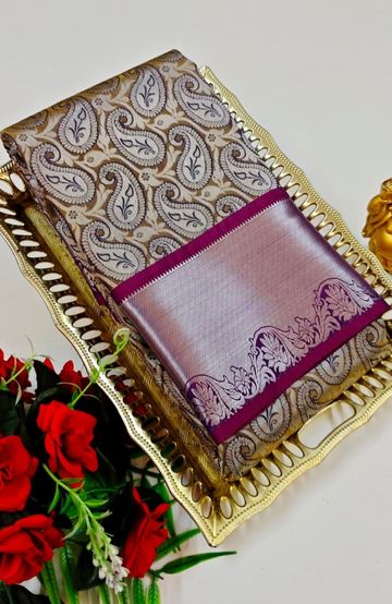 BRIDAL SILK GOLD SILVAR AND COPPER ZARI WEAVE AND WEDDING ART SILK SAREES - BROWN (3)