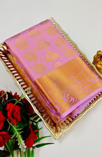 BRIDAL SILK GOLD SILVAR AND COPPER ZARI WEAVE AND WEDDING ART SILK SAREES - MAUVE COLOUR (7)