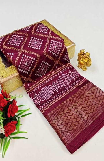 Dailywear cotton sarees premium look lightweight comfortable wear - WINE COLOUR