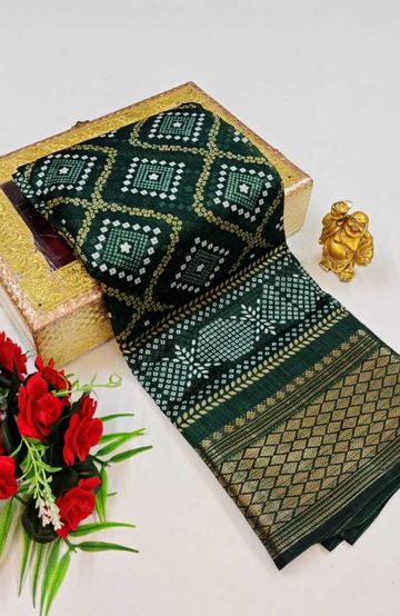 Dailywear cotton sarees premium look lightweight comfortable wear - BOTTLE GREEN (1)