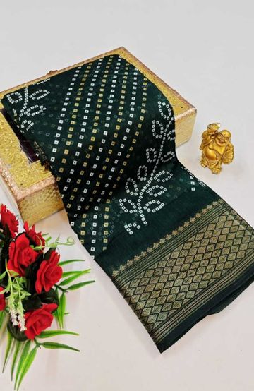 Dailywear cotton sarees premium look lightweight comfortable wear - BOTTLE GREEN (2)