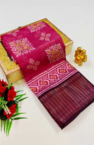 Dailywear cotton sarees premium look lightweight comfortable wear - DARK PINK (2)