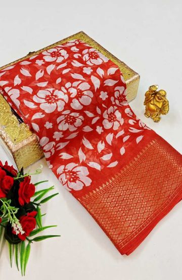 Dailywear cotton sarees premium look lightweight comfortable wear - RED (2)