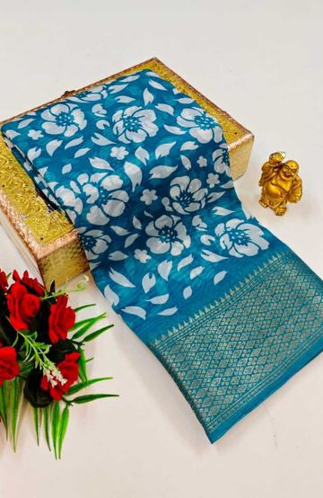 Dailywear cotton sarees premium look lightweight comfortable wear - DARK SKY BLUE