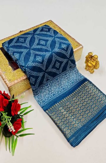 Dailywear cotton sarees premium look lightweight comfortable wear - PEACKOK BLUE