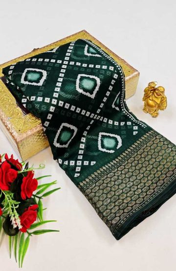 Dailywear cotton sarees premium look lightweight comfortable wear - BOTTLE GREEN (3)