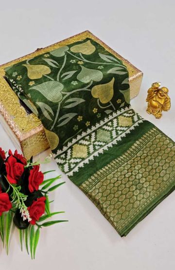 Dailywear cotton sarees premium look lightweight comfortable wear - OLIVE GREEN (2)