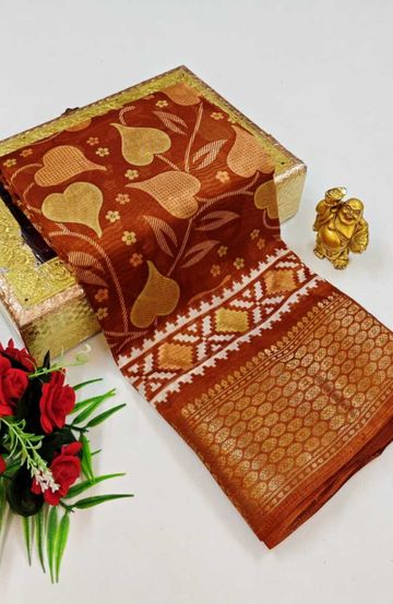 Dailywear cotton sarees premium look lightweight comfortable wear - BROWN COLOUR (1)