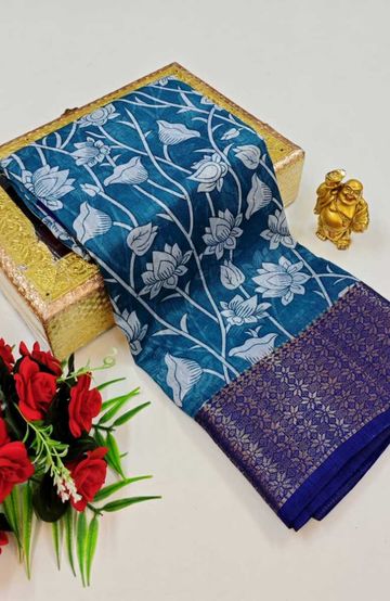 Dailywear cotton sarees premium look lightweight comfortable wear - BLUE SHADE (3)
