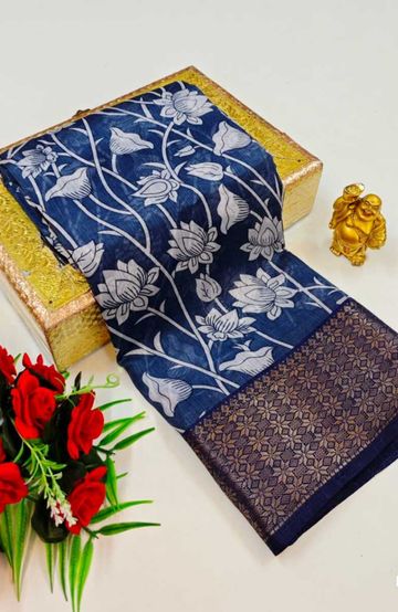 Dailywear cotton sarees premium look lightweight comfortable wear - LIGHT BLUE