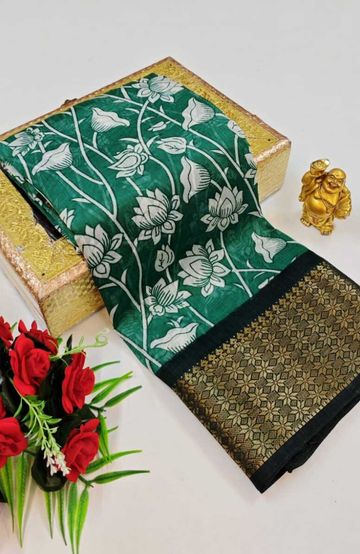 Dailywear cotton sarees premium look lightweight comfortable wear - EMERALD COLOUR (1)