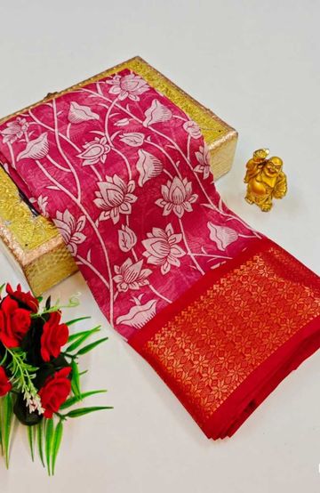 Dailywear cotton sarees premium look lightweight comfortable wear - DARK PINK (4)