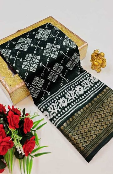 Dailywear cotton sarees premium look lightweight comfortable wear - BOTTLE GREEN (5)