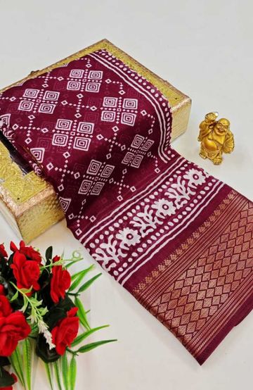 Dailywear cotton sarees premium look lightweight comfortable wear - WINE COLOUR (4)