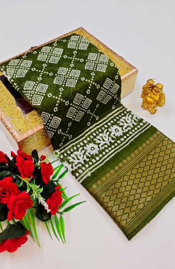 Dailywear cotton sarees premium look lightweight comfortable wear - MEHENDHI GREEN (7)
