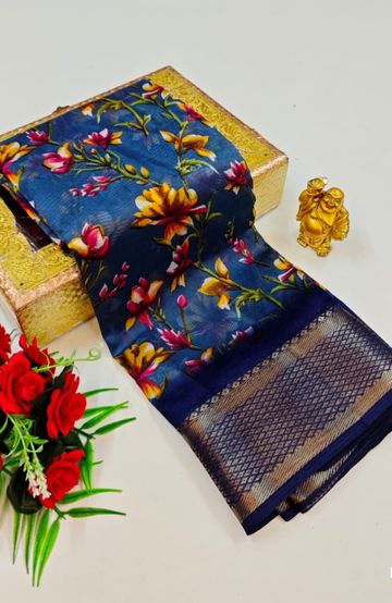 Dailywear cotton sarees premium look lightweight comfortable wear - BULE