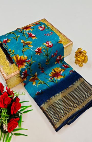 Dailywear cotton sarees premium look lightweight comfortable wear - DARK SKY BLUE (3)