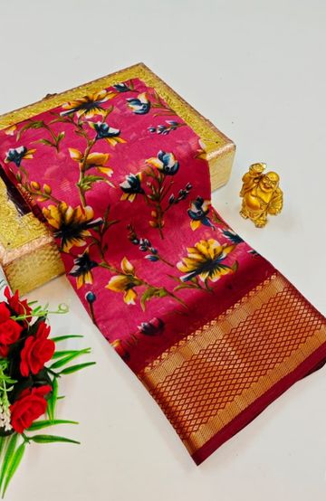 Dailywear cotton sarees premium look lightweight comfortable wear - DARK PINK (6)