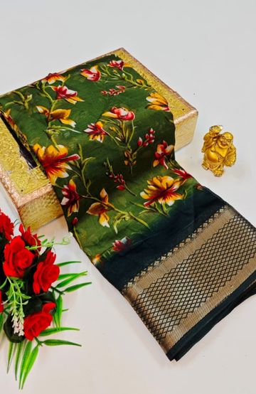 Dailywear cotton sarees premium look lightweight comfortable wear - MEHENDHI GREEN (8)