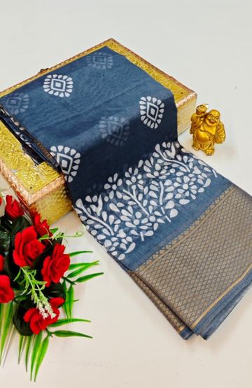 Dailywear cotton sarees premium look lightweight comfortable wear - SLATE COLOUR (3)