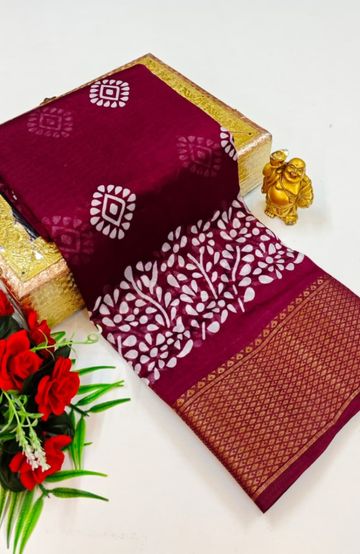 Dailywear cotton sarees premium look lightweight comfortable wear - WINE COLOUR (6)