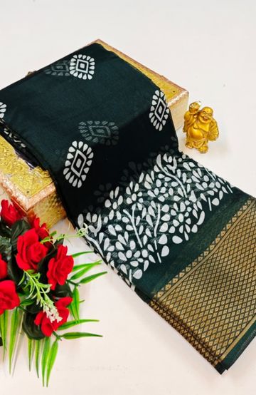 Dailywear cotton sarees premium look lightweight comfortable wear - BOTTLE GREEN (7)