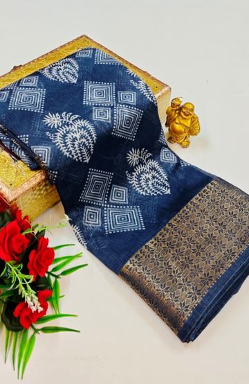 Dailywear cotton sarees premium look lightweight comfortable wear - PEACKOK BLUE (3)