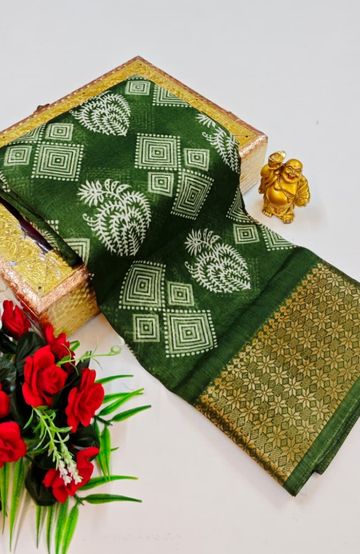 Dailywear cotton sarees premium look lightweight comfortable wear - OLIVE GREEN (4)