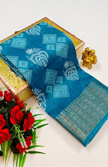 Dailywear cotton sarees premium look lightweight comfortable wear - DARK SKY BLUE (4)