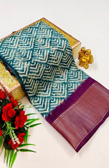 Dailywear cotton sarees premium look lightweight comfortable wear - TEAL COLOUR (3)