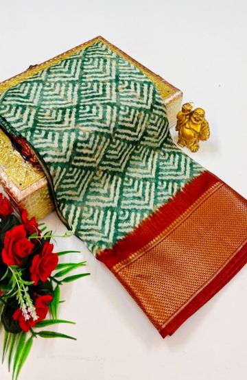 Dailywear cotton sarees premium look lightweight comfortable wear - GREEN COLOUR