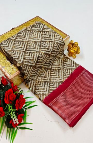 Dailywear cotton sarees premium look lightweight comfortable wear - COFEE BROWN