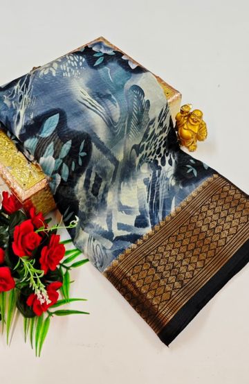 Dailywear cotton sarees premium look lightweight comfortable wear - SLATE COLOUR (4)