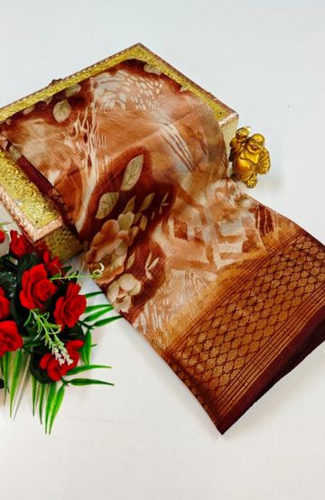 Dailywear cotton sarees premium look lightweight comfortable wear - BROWN COLOUR (3)