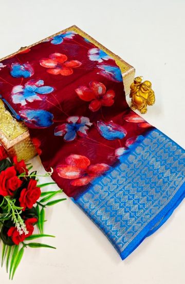 Dailywear cotton sarees premium look lightweight comfortable wear - MAROON COLOR (7)