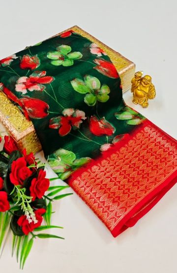 Dailywear cotton sarees premium look lightweight comfortable wear - BOTTLE GREEN (8)