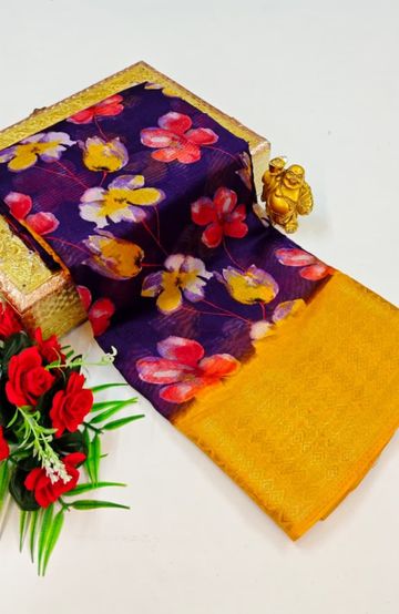 Dailywear cotton sarees premium look lightweight comfortable wear - BRINJAL COLOUR (1)