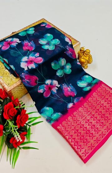 Dailywear cotton sarees premium look lightweight comfortable wear - PEACKOK BLUE (4)