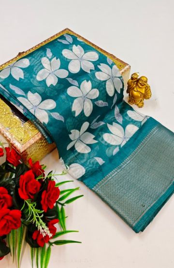 Dailywear cotton sarees premium look lightweight comfortable wear - TEAL COLOUR (4)