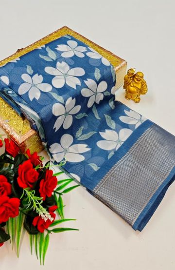 Dailywear cotton sarees premium look lightweight comfortable wear - BLUE SHADE (6)