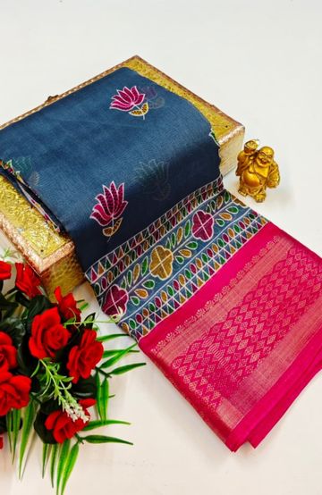 Dailywear cotton sarees premium look lightweight comfortable wear - PEACKOK BLUE (5)