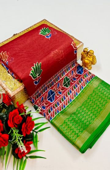 Dailywear cotton sarees premium look lightweight comfortable wear - RED (7)