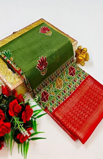 Dailywear cotton sarees premium look lightweight comfortable wear - OLIVE GREEN (5)