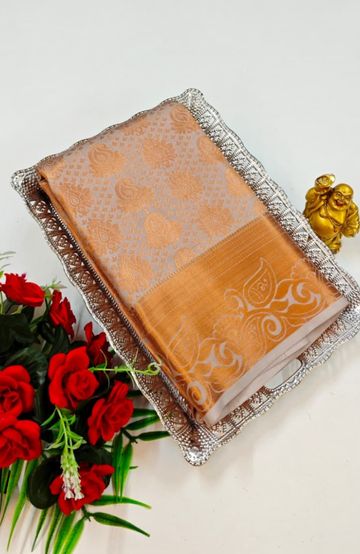 KANCHIPURAM TISSUE TRENDING DESIGN FANCY DHARMAVARAM SILK SAREES - PURPLE - NAVY COLOUR