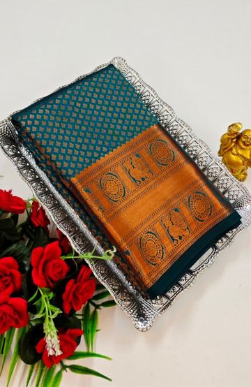 GEORGETTE FANCY SOFT SILK SAREES WITH BLOUSE MODERN FANCY ITEM SAREES - PEACOCK GREEN (1)