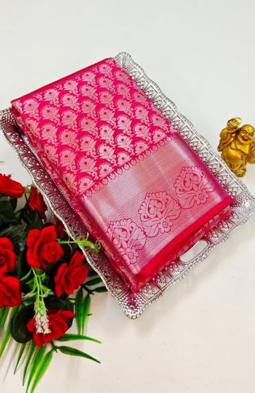 Kubera borderless elite bridal rapier fancy light weight silk type sarees function wear - DARK PINK (1)