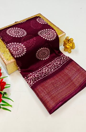 Dailywear cotton sarees premium look lightweight comfortable wear - WINE COLOUR (8)