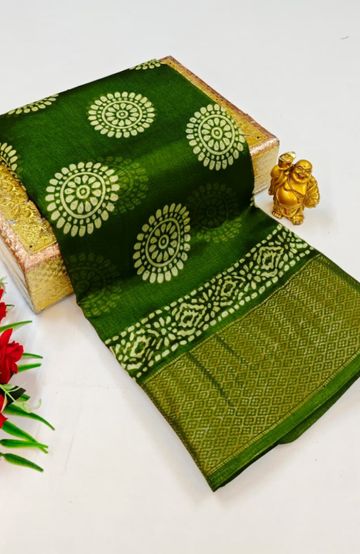 Dailywear cotton sarees premium look lightweight comfortable wear - MEHENDHI GREEN (10)