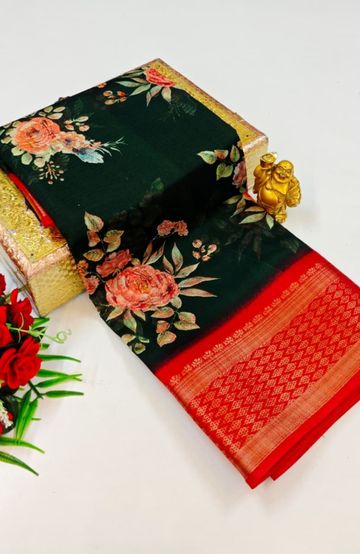 Dailywear cotton sarees premium look lightweight comfortable wear - BOTTLE GREEN (9)